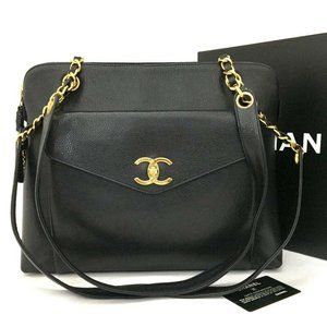 💯 Auth CHANEL CC VintageCaviar Skin Chain ToteBag